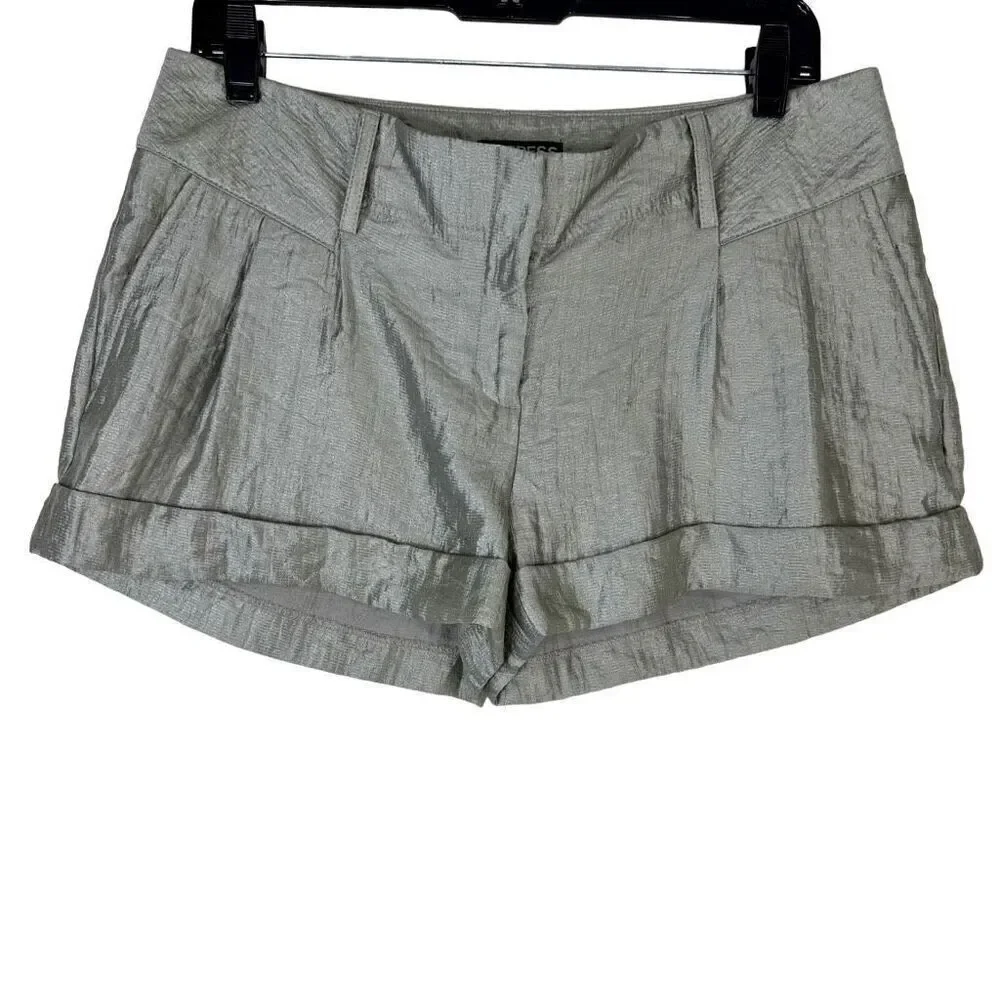 Express Metallic Cuffed Mini Shorts w Pockets Womens‎ 8 Glam Summer
